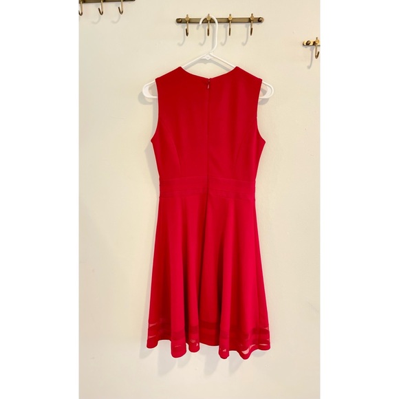 Illusion-trim red fitted & flare dress. - Picture 3 of 3